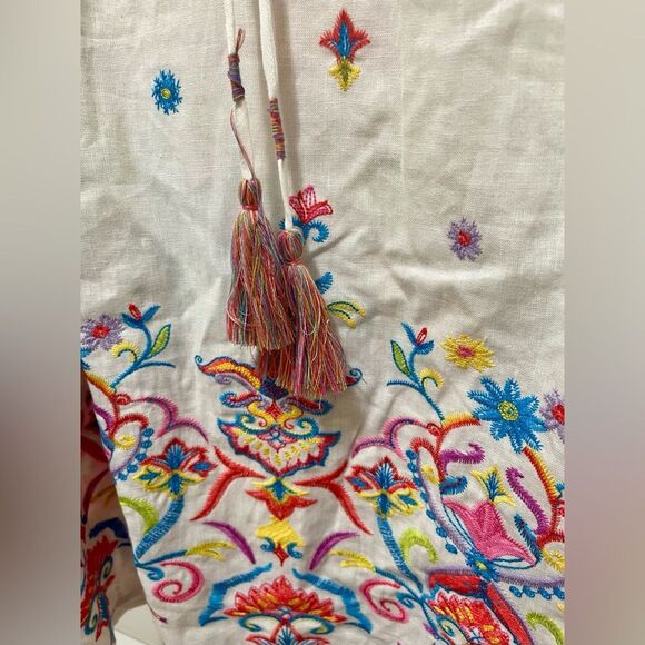 John Mark Womens Tunic Top Floral Embroidered Tassel Linen Size M Split Neck NWT - Picture 7 of 15